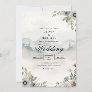 Muted Sky Silhouette Mountain Wedding Invitation