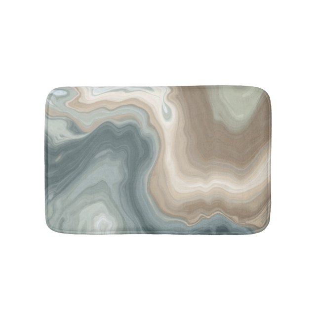 Muted Soft Blue Green Brown Abstract Coastal Print Bath Mat (Front)