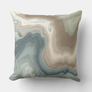 Muted Soft Blue Green Brown Abstract Coastal Print Cushion