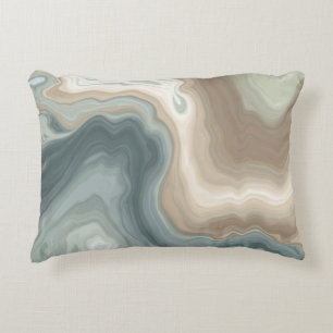 Muted Soft Blue Green Brown Abstract Coastal Print Decorative Cushion