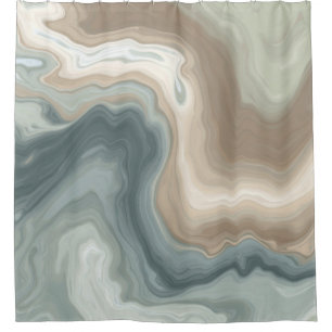 Muted Soft Blue Green Brown Abstract Coastal Print Shower Curtain