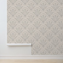 Muted Soft Grey Floral Scallop Block Print