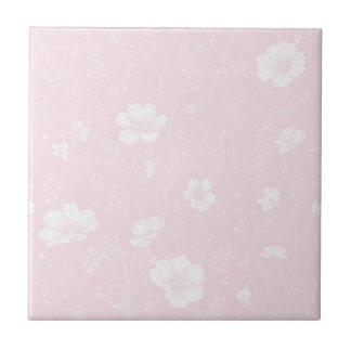 Muted Soft Pink And White Wildflower Pattern Tile