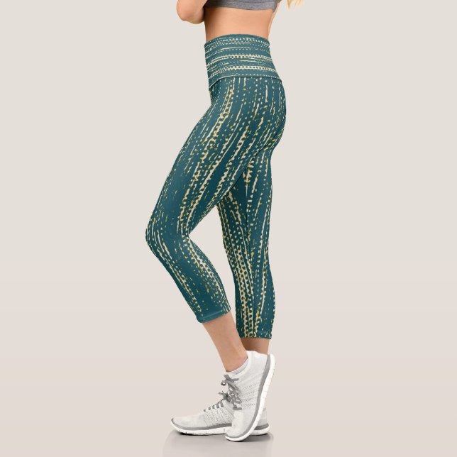 Muted Subdued Light Teal Abstract Pattern Capri Leggings (Left)