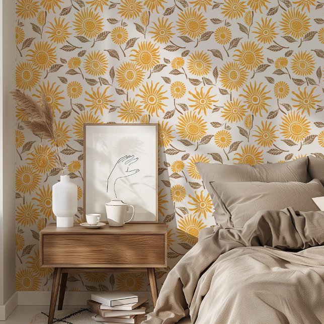 Muted Sunflowers Peel & Stick Wallpaper (Creator Uploaded)