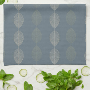 Muted Tan and Khaki Leaves on Teal Tea Towel