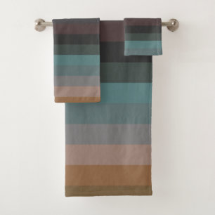 Muted Teal & Camel Coastal Neutrals Bath Towel Set