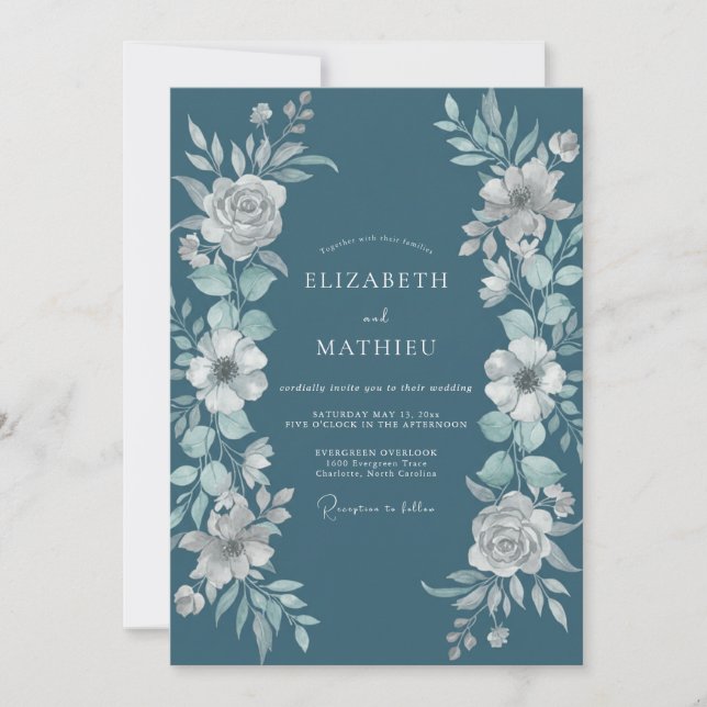 Muted Teal Ethereal Winter Wedding Invitation (Front)
