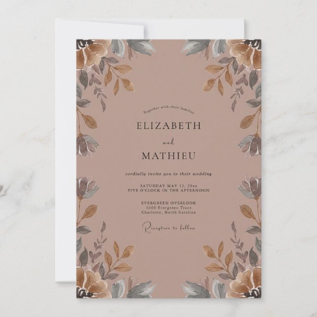 Muted Terracotta Leaf Wedding Invitation (Front)