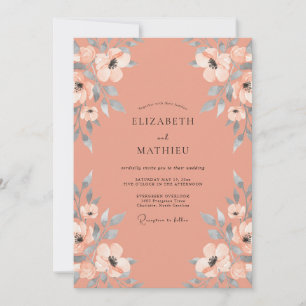 Muted Terracotta Slate Peony Wedding Invitation