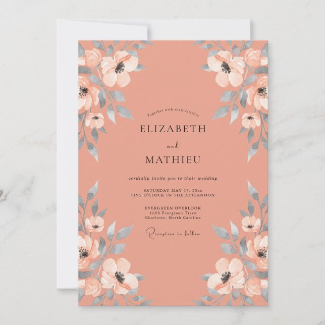 Muted Terracotta Slate Peony Wedding Invitation (Front)