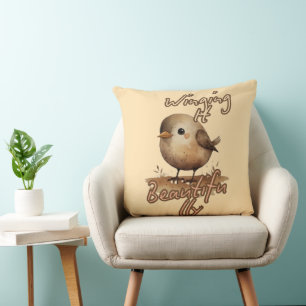 Muted Tiny Whimsical Bird Cushion