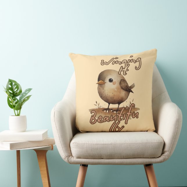 Muted Tiny Whimsical Bird Cushion (Chair)