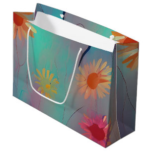 Muted tones abstract sunflowers  large gift bag