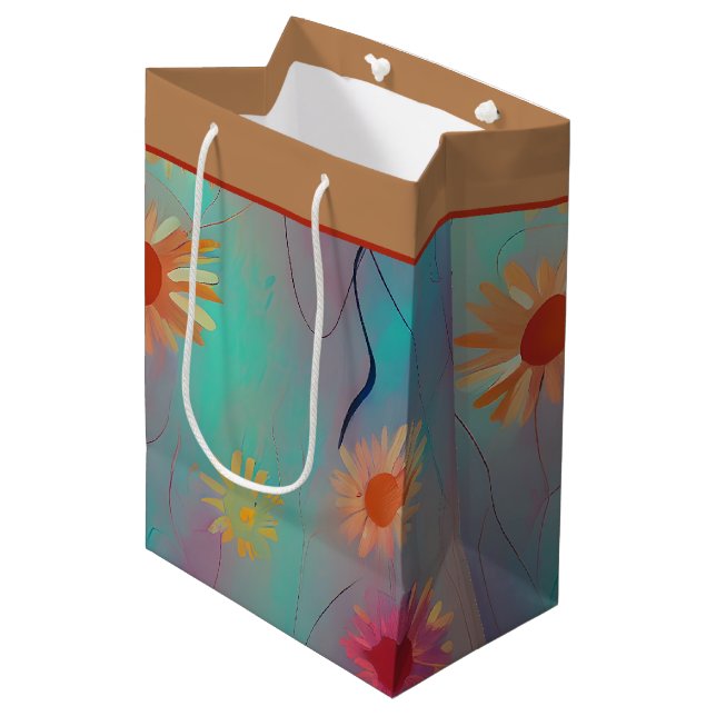 Muted tones abstract sunflowers  medium gift bag (Front Angled)