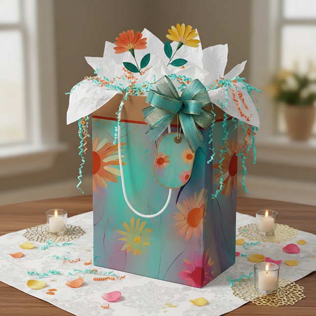 Muted tones abstract sunflowers  medium gift bag (Creator Uploaded)
