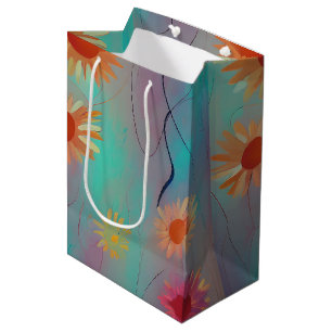 Muted tones abstract sunflowers  medium gift bag