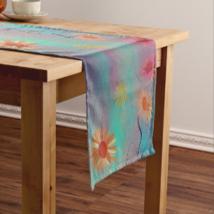Muted tones abstract sunflowers short table runner