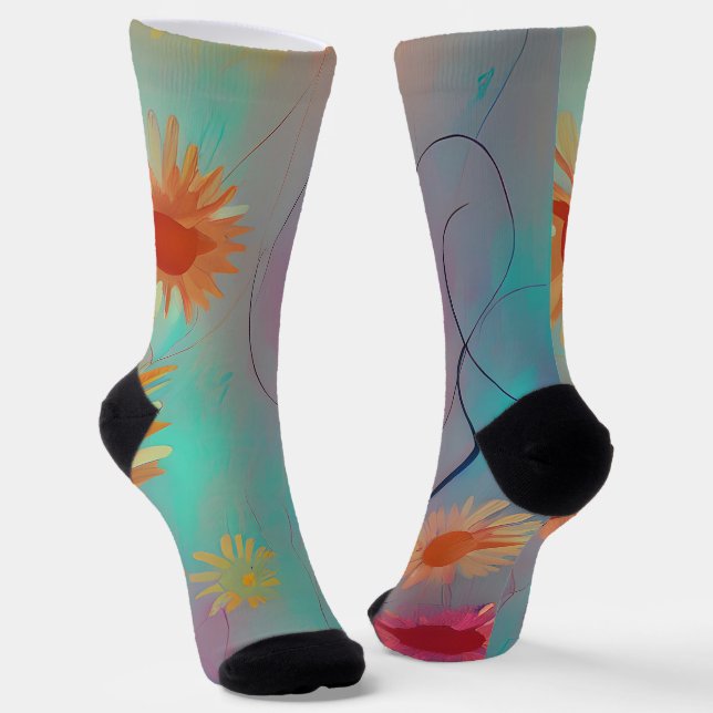 Muted tones abstract sunflowers  socks (Angled)