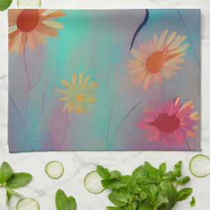 Muted tones abstract sunflowers tea towel