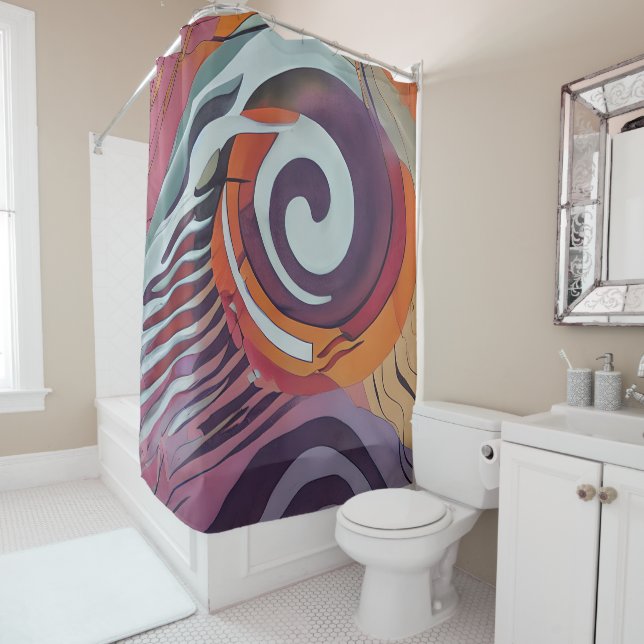 Muted tones abstract swirls shower curtain (In Situ)