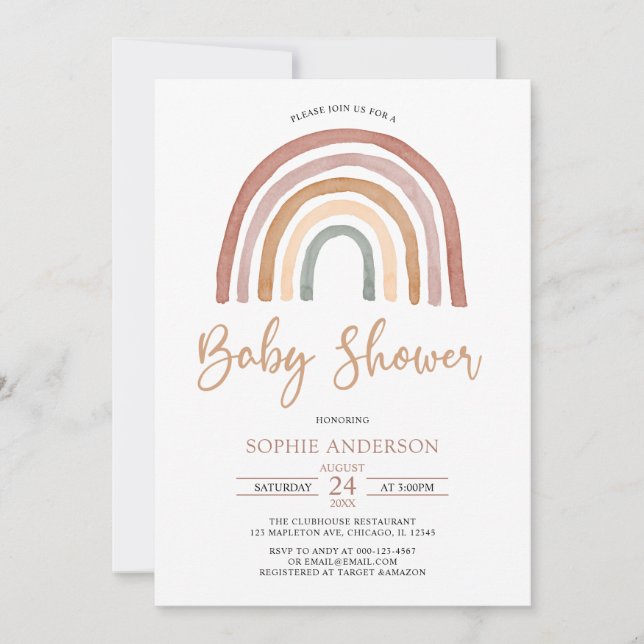 Muted Tones Boho Rainbow Baby Shower Invitation (Front)