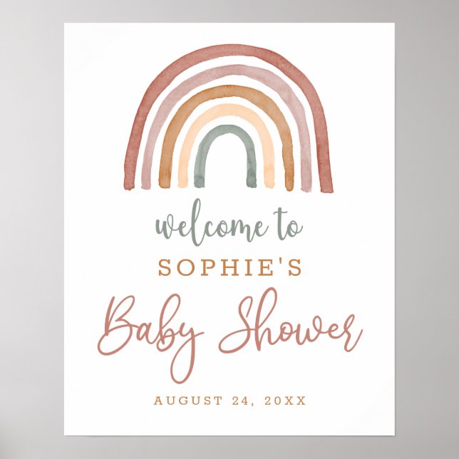 Muted Tones Boho Rainbow Baby Shower Welcome Sign (Front)
