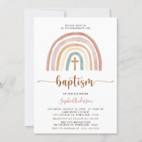 Muted Tones Boho Rainbow Baptism Invitation
