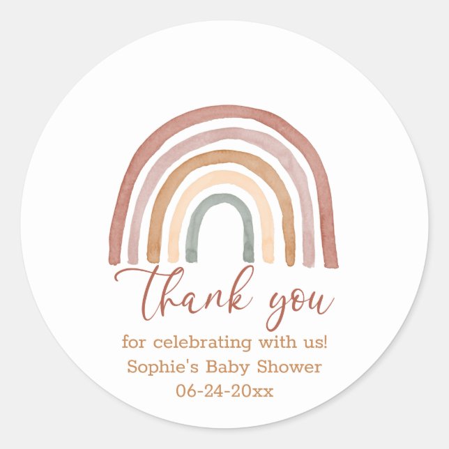 Muted Tones Boho Rainbow Thank You Classic Round Sticker (Front)