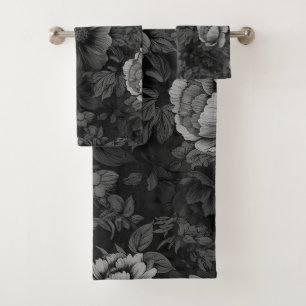Muted Tones of Gray Floral  Bath Towel Set