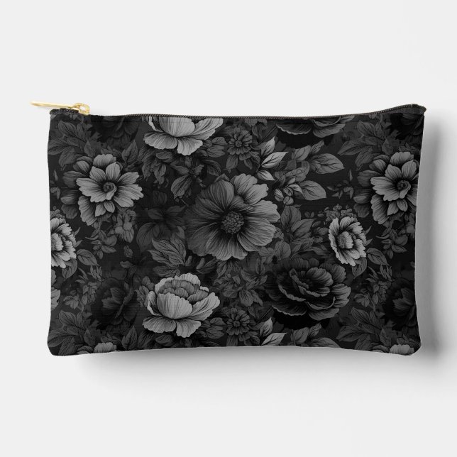 Muted Tones of Grey Floral  Accessory Pouch (Front)