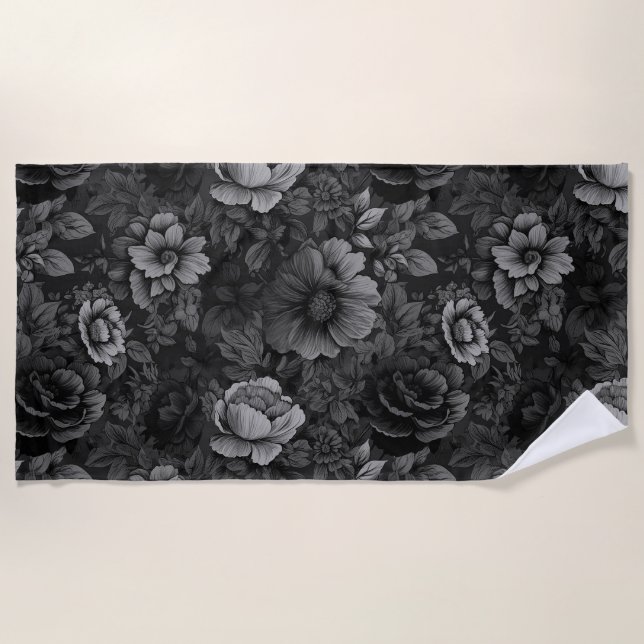 Muted Tones of Grey Floral  Beach Towel (Front)
