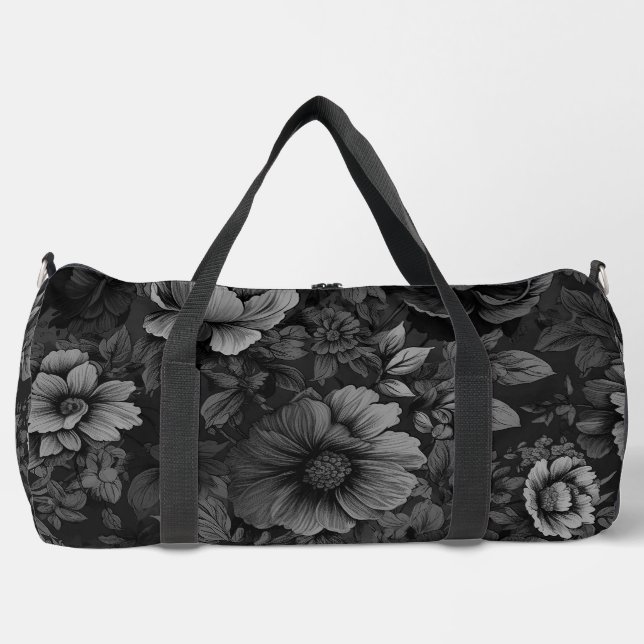 Muted Tones of Grey Floral  Duffle Bag (Front)
