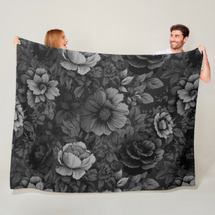 Muted Tones of Grey Floral  Fleece Blanket