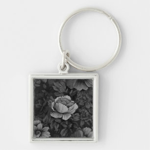 Muted Tones of Grey Floral  Key Ring