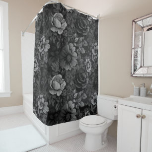 Muted Tones of Grey Floral Shower Curtain