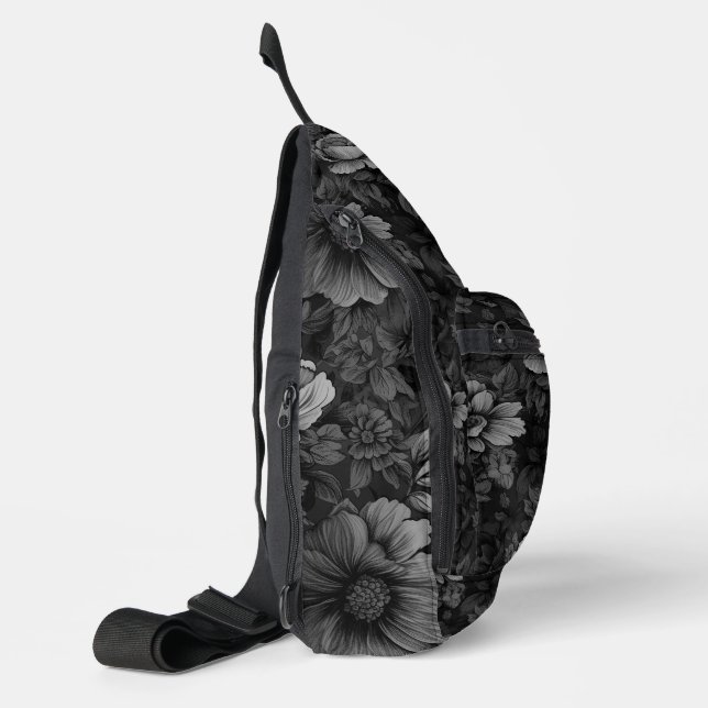 Muted Tones of Grey Floral  Sling Bag (Left)