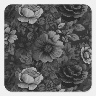 Muted Tones of Grey Floral Square Sticker