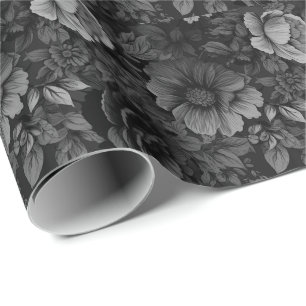 Muted Tones of Grey Floral  Wrapping Paper