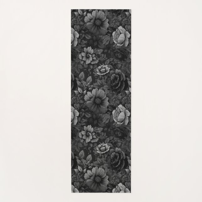 Muted Tones of Grey Floral  Yoga Mat (Front)