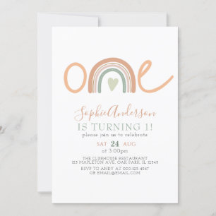 Muted Tones Pastel Boho Rainbow 1st Birthday Invitation