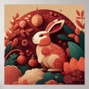 Muted Tones Rabbit Chinese New Year Poster