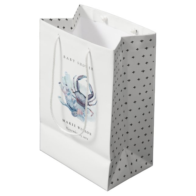 Muted Underwater Crab Coral Nautical Baby Shower Medium Gift Bag (Front Angled)
