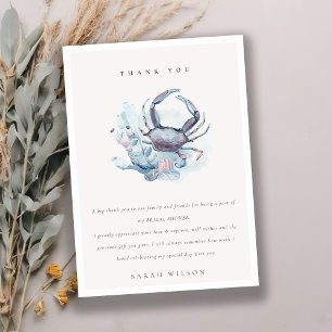 Muted Underwater Crab Coral Nautical Bridal Shower Thank You Card