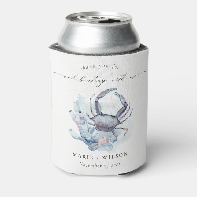 Muted Underwater Crab Coral Nautical Wedding Can Cooler (Can Back)