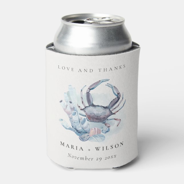 Muted Underwater Crab Coral Nautical Wedding Can Cooler (Can Front)