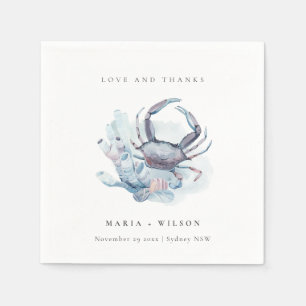 Muted Underwater Crab Coral Nautical Wedding Napkin