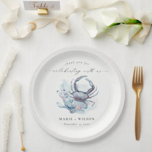 Muted Underwater Crab Coral Nautical Wedding Paper Plate