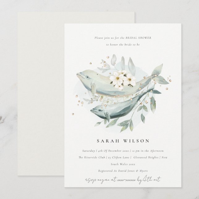 Muted Underwater Floral Fish Bridal Shower Invite (Front/Back)