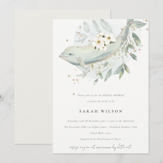 Muted Underwater Floral Fish Bridal Shower Invite (Front/Back)
